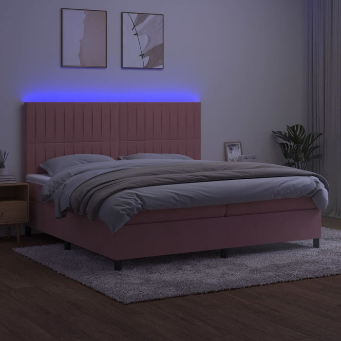 Pat continental cu saltea & LED, roz, 200x200 cm, catifea - WALTI WALTI