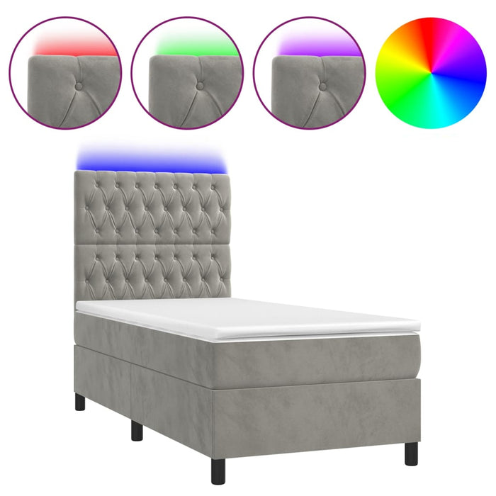 Pat continental cu saltea & LED, gri deschis, 80x200 cm catifea - WALTI WALTI