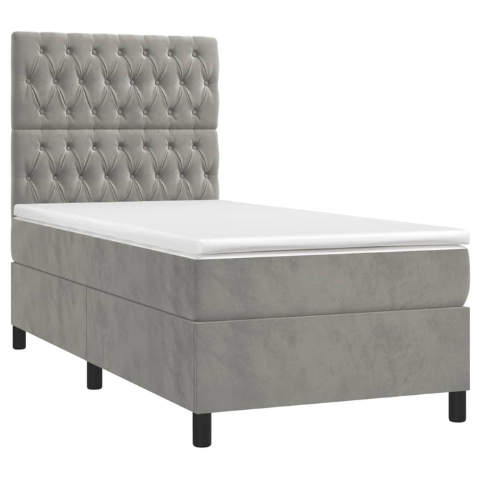 Pat continental cu saltea & LED, gri deschis, 80x200 cm catifea - WALTI WALTI