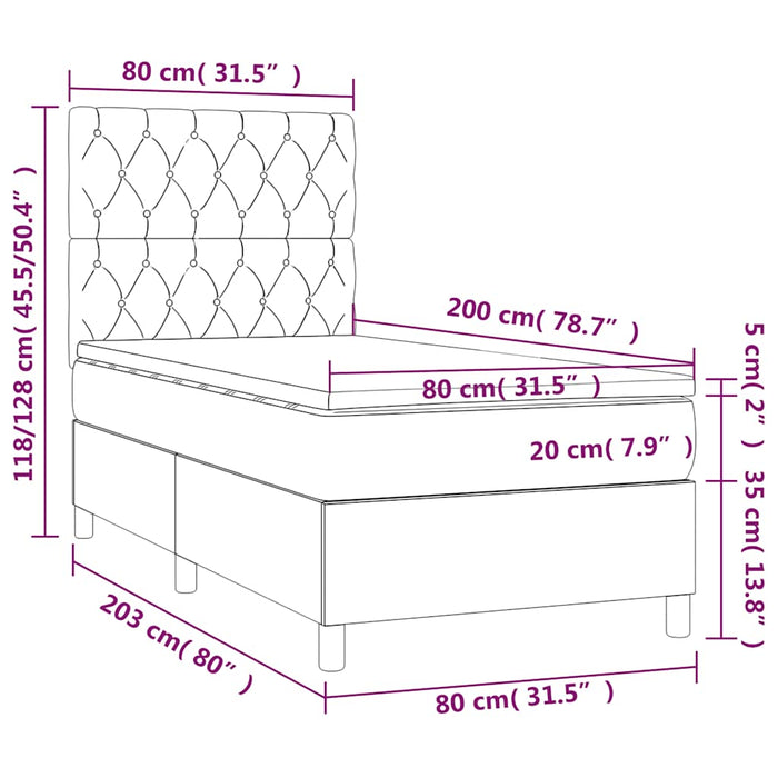 Pat continental cu saltea&LED albastru închis 80x200 cm catifea - WALTI WALTI