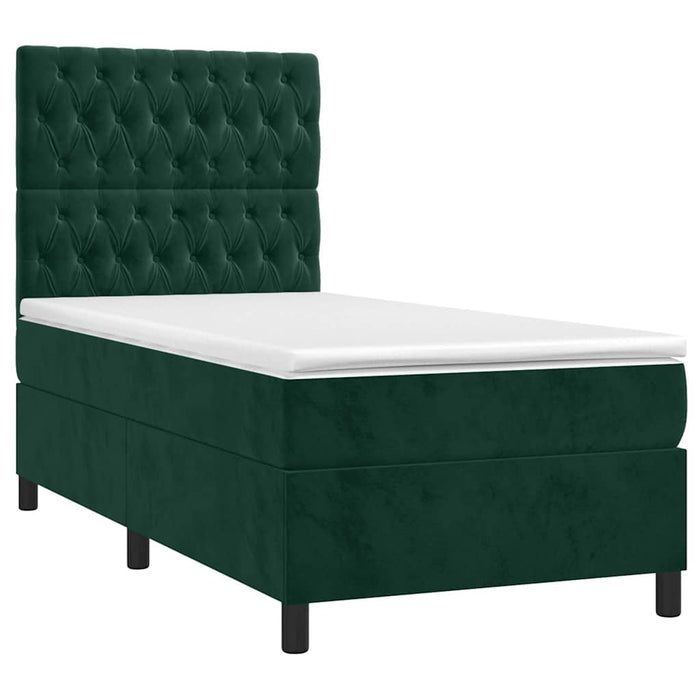 Pat cu arcuri, saltea și LED, verde închis, 90x190 cm, catifea - WALTI WALTI