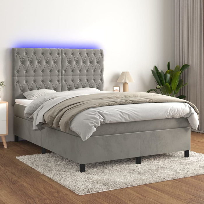 Pat continental cu saltea și LED gri deschis 140x190 cm catifea - WALTI WALTI