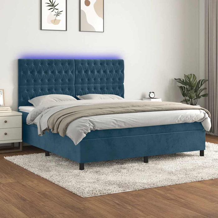 Pat cu arcuri, saltea și LED, bleumarin, 160x200 cm, catifea - WALTI WALTI