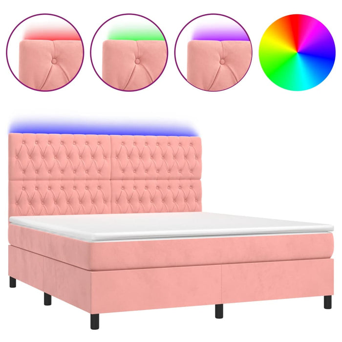 Pat continental cu saltea & LED, roz, 120x200 cm, catifea - WALTI WALTI