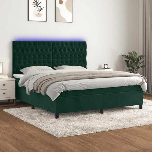 Pat cu arcuri, saltea și LED, verde închis, 180x200 cm, catifea - WALTI WALTI