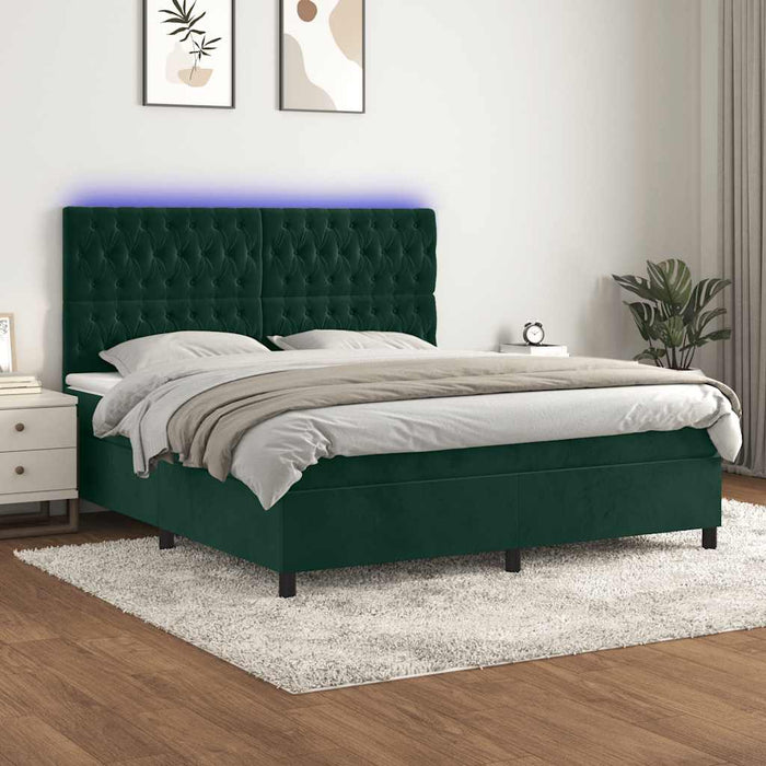 Pat cu arcuri, saltea și LED, verde închis, 180x200 cm, catifea - WALTI WALTI