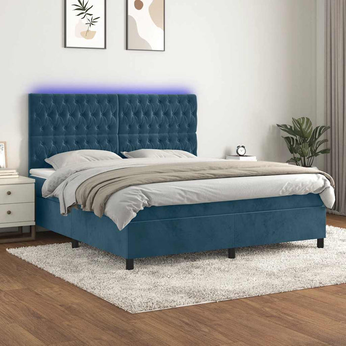 Pat cu arcuri, saltea și LED, bleumarin, 180x200 cm, catifea WALTI