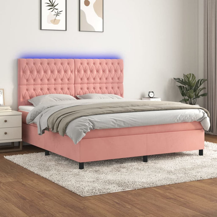 Pat cu arcuri, saltea & LED, roz, 180x200 cm, catifea - WALTI WALTI