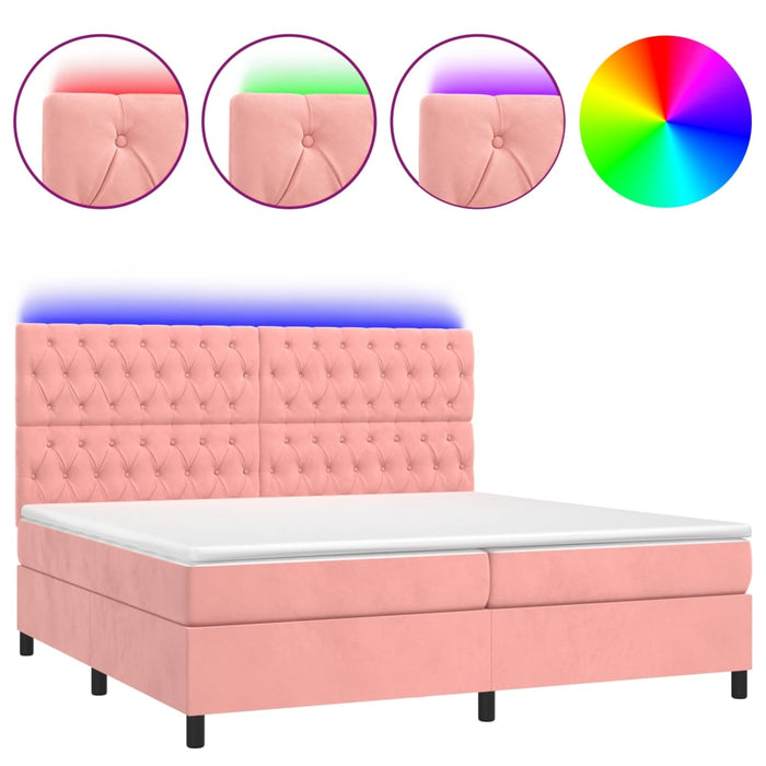 Pat continental cu saltea & LED, roz, 200x200 cm, catifea - WALTI WALTI