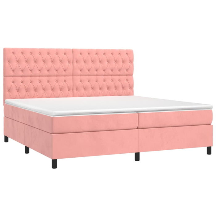 Pat continental cu saltea & LED, roz, 200x200 cm, catifea - WALTI WALTI