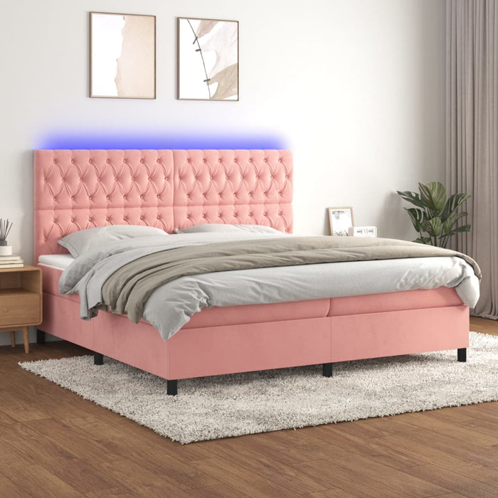Pat continental cu saltea & LED, roz, 200x200 cm, catifea - WALTI WALTI