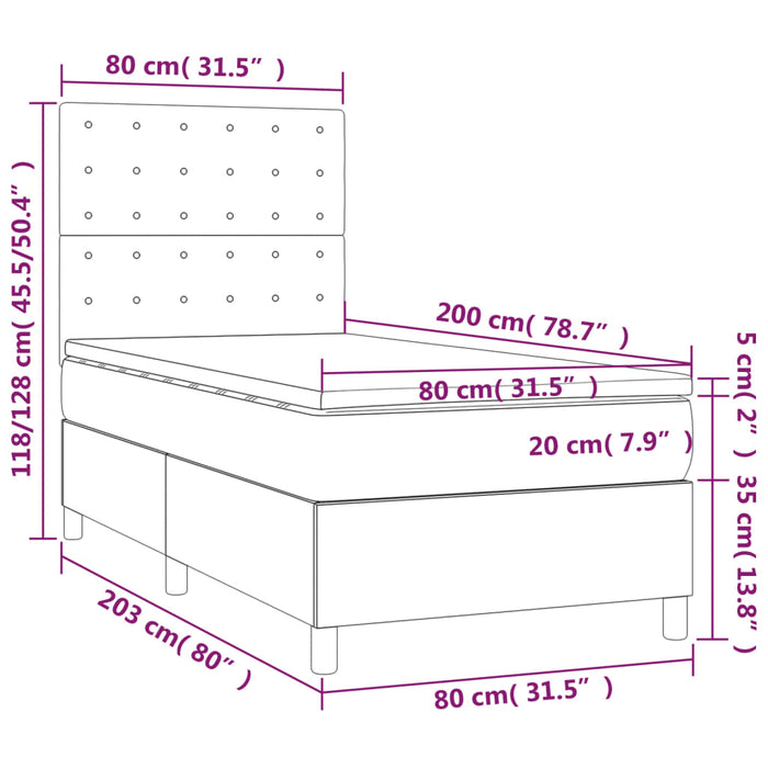 Pat continental cu saltea și LED, gri închis, 80x200 cm catifea - WALTI WALTI