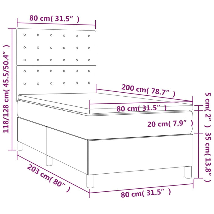 Pat continental cu saltea și LED, negru, 80x200 cm, catifea - WALTI WALTI