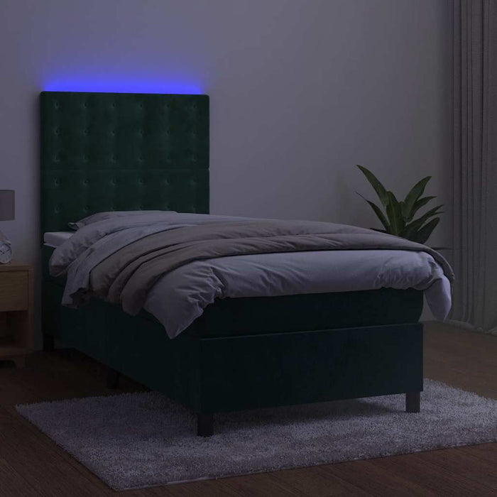 Pat continental cu saltea și LED verde închis 80x200 cm catifea - WALTI WALTI