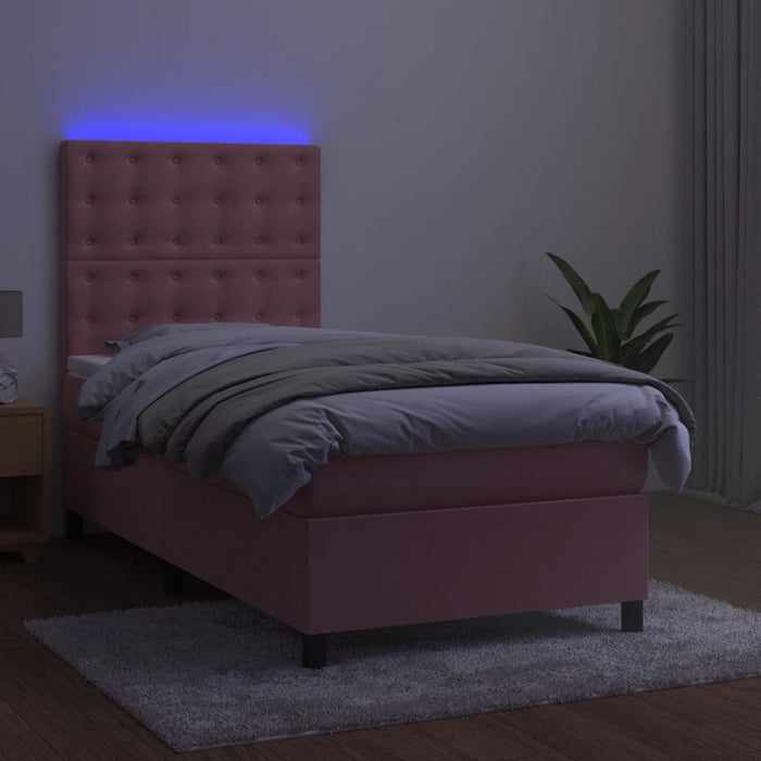 Pat continental cu saltea & LED, roz, 80x200 cm, catifea - WALTI WALTI