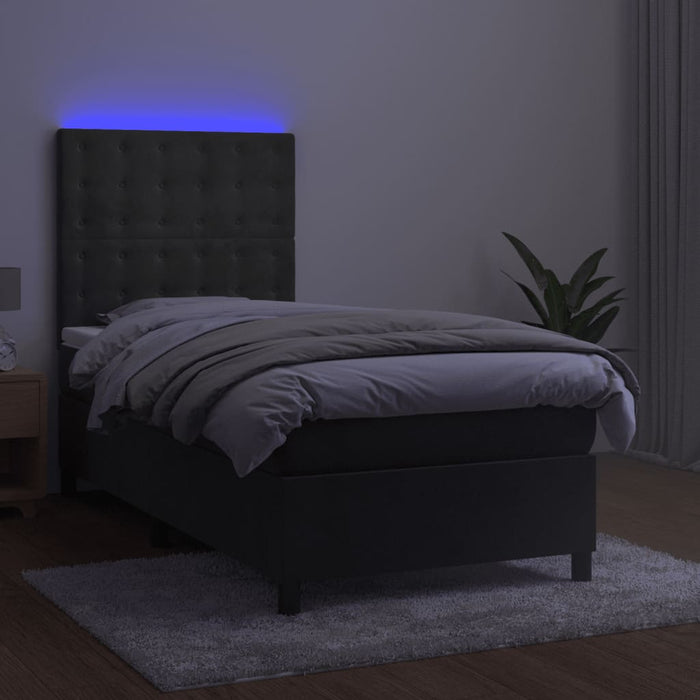 Pat cu arcuri, saltea și LED, gri închis, 90x200 cm, catifea - WALTI WALTI