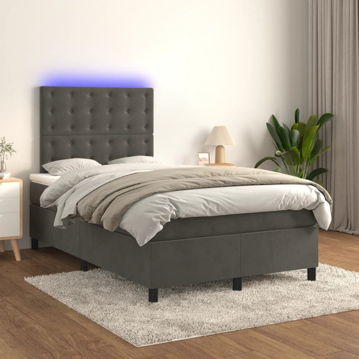 Pat cu arcuri, saltea și LED, gri închis, 120x200 cm, catifea - WALTI WALTI