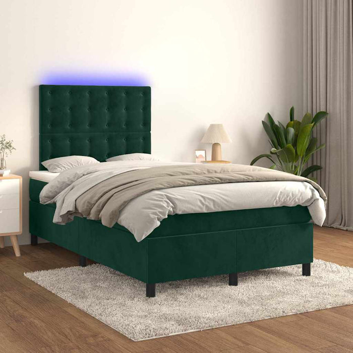 Pat cu arcuri, saltea și LED, verde închis, 120x200 cm, catifea - WALTI WALTI