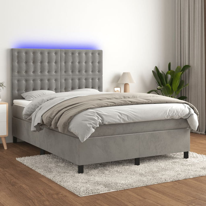 Pat continental cu saltea și LED gri deschis 140x190 cm catifea - WALTI WALTI