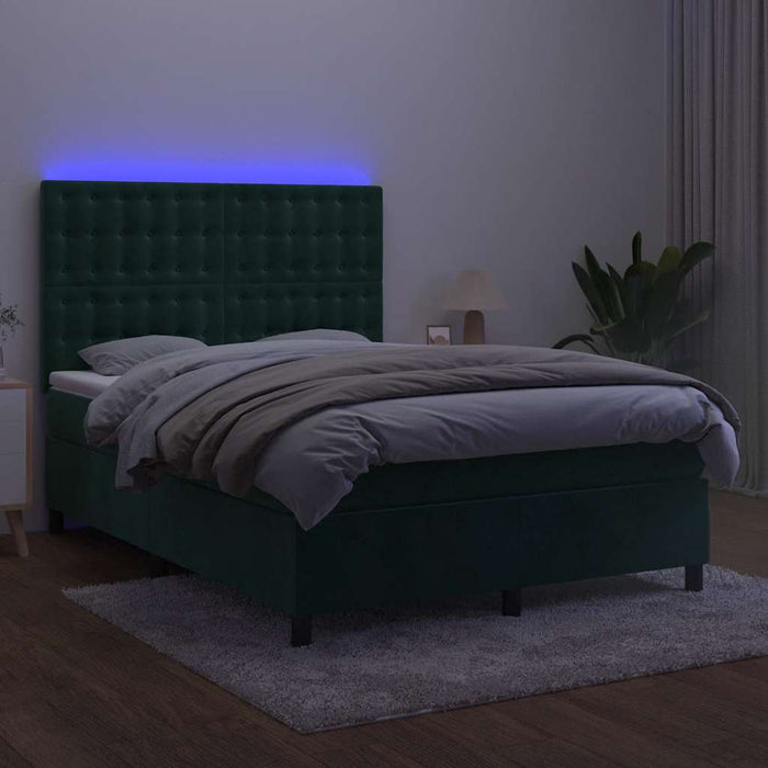 Pat cu arcuri, saltea și LED, verde închis, 140x190 cm, catifea - WALTI WALTI