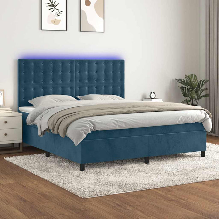 Pat cu arcuri, saltea și LED, bleumarin, 160x200 cm, catifea - WALTI WALTI