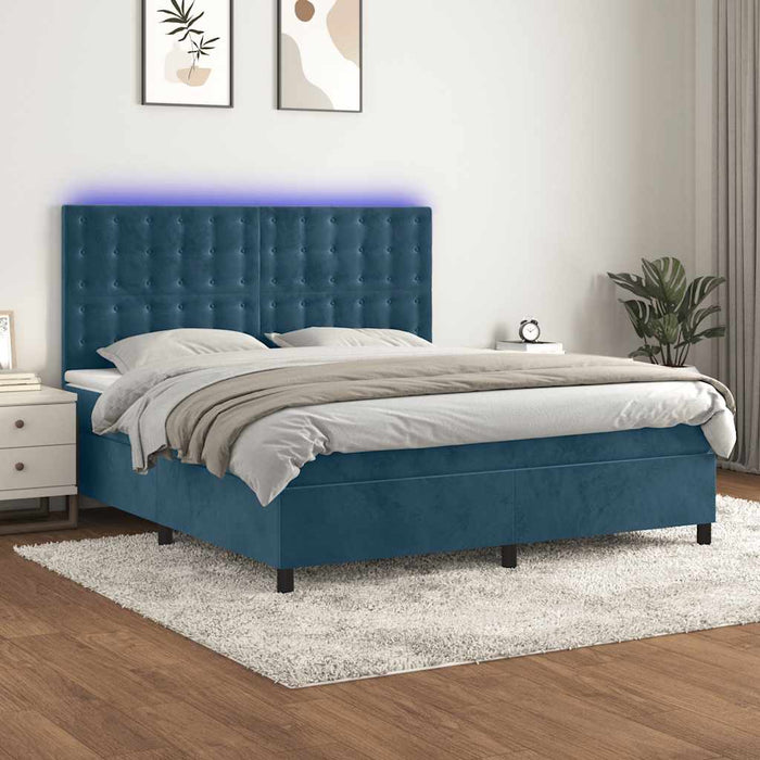 Pat cu arcuri, saltea și LED, bleumarin, 180x200 cm, catifea - WALTI WALTI