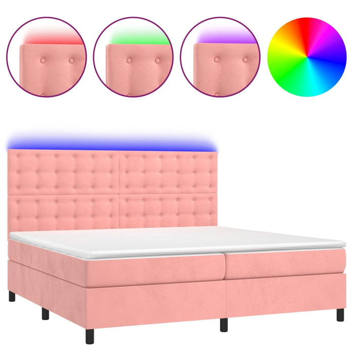 Pat continental cu saltea & LED, roz, 200x200 cm, catifea - WALTI WALTI