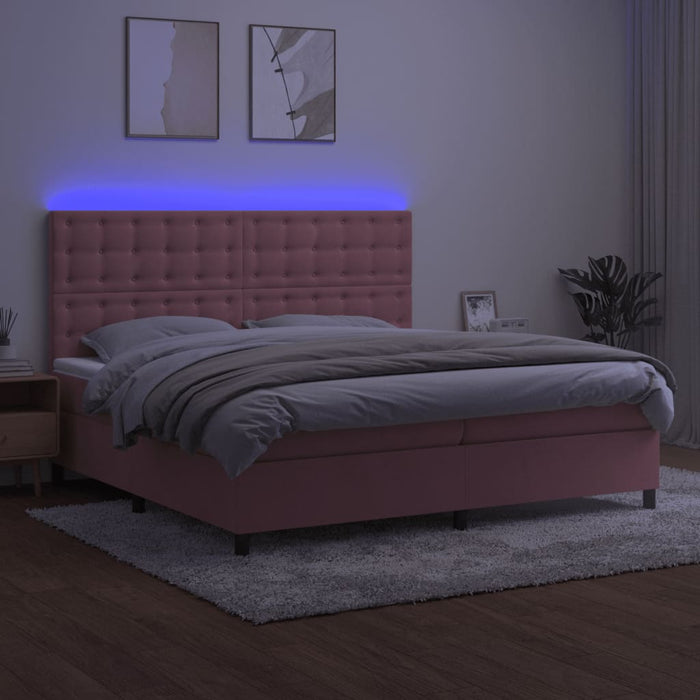 Pat continental cu saltea & LED, roz, 200x200 cm, catifea - WALTI WALTI