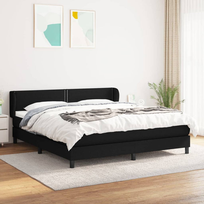 Pat box spring cu saltea, negru, 160x200 cm, material textil WALTI