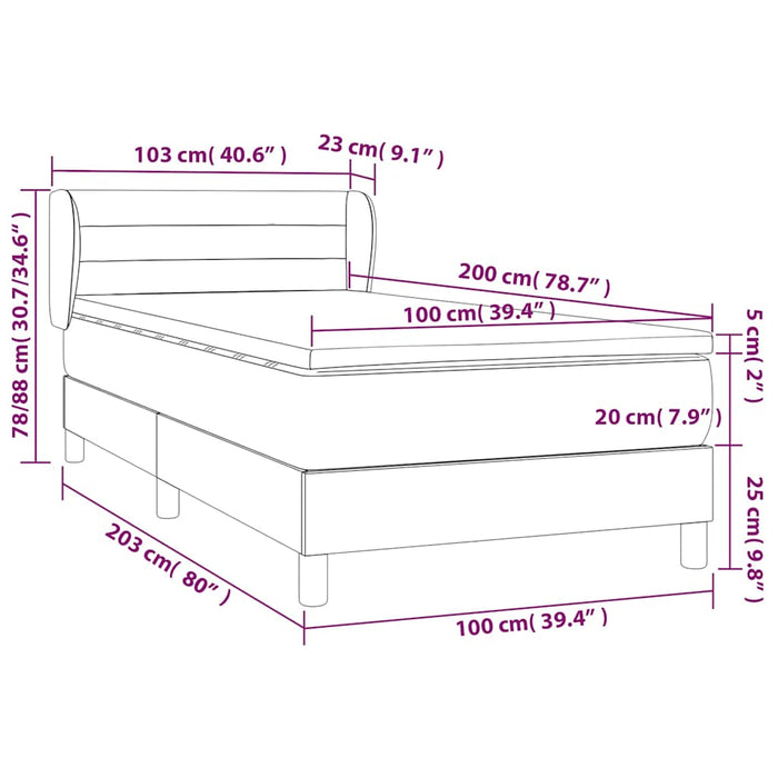 Pat box spring cu saltea, verde, 100x200 cm, textil WALTI