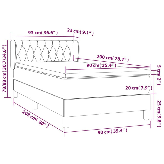Pat box spring cu saltea, gri taupe, 90x200 cm, textil - WALTI WALTI