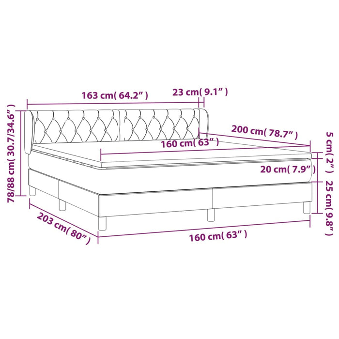 Pat box spring cu saltea, maro închis, 160x200 cm, textil WALTI