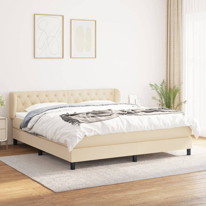Pat box spring cu saltea, crem, 160x200 cm, material textil - WALTI WALTI