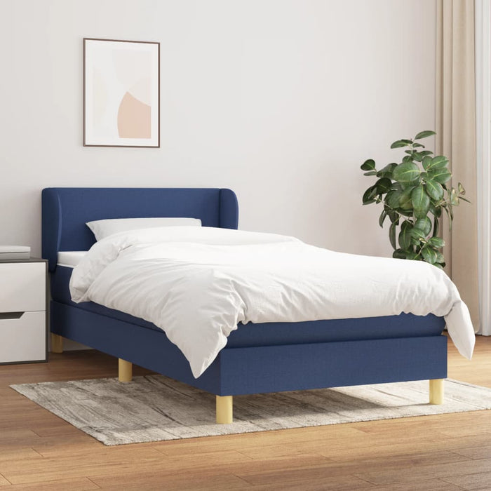 Pat box spring cu saltea, albastru, 80x200 cm, textil - WALTI WALTI