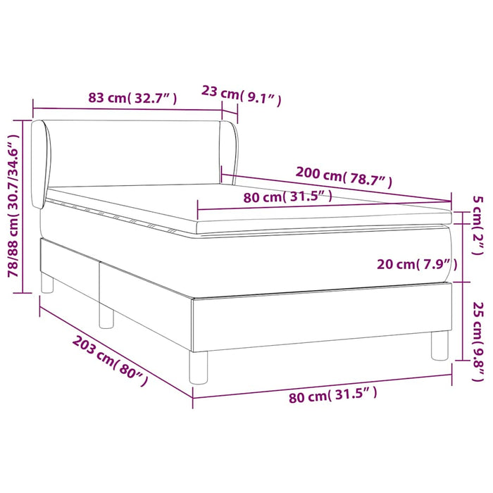 Pat box spring cu saltea, verde, 80x200 cm, textil WALTI