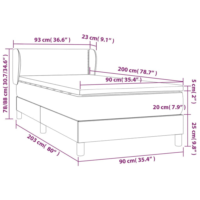 Pat box spring cu saltea, gri taupe, 90x200 cm, textil - WALTI WALTI