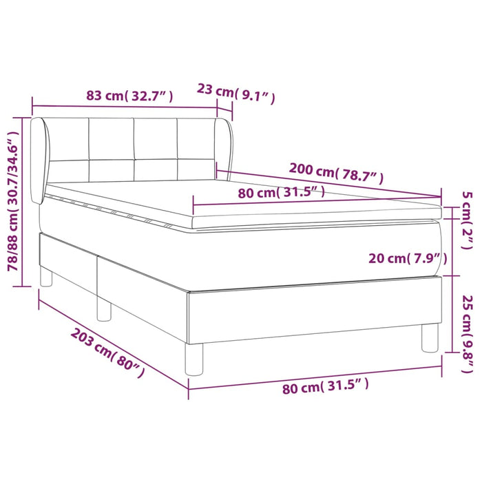 Pat box spring cu saltea, gri taupe, 80x200 cm, textil - WALTI WALTI