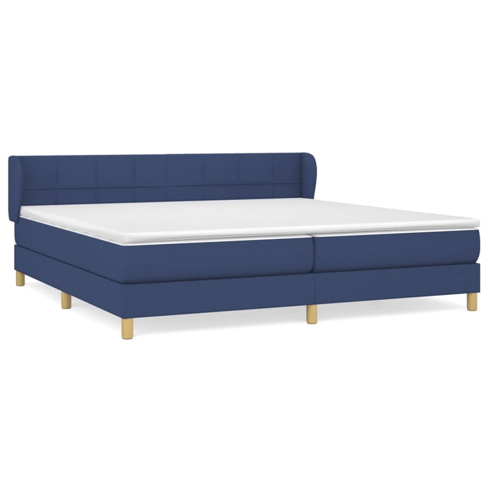 Pat box spring cu saltea, albastru, 200x200 cm, textil WALTI