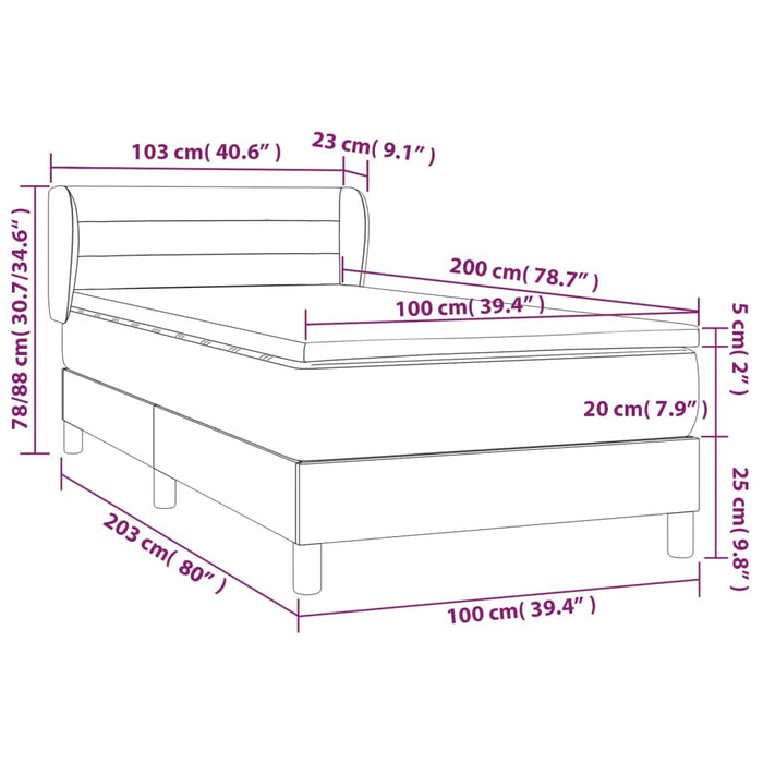Pat box spring cu saltea, gri taupe, 100x200 cm, textil - WALTI WALTI