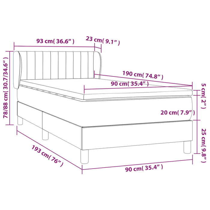 Pat box spring cu saltea, gri taupe, 90x190 cm, textil - WALTI WALTI