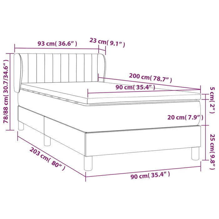 Pat box spring cu saltea, crem, 90x200 cm, textil - WALTI WALTI