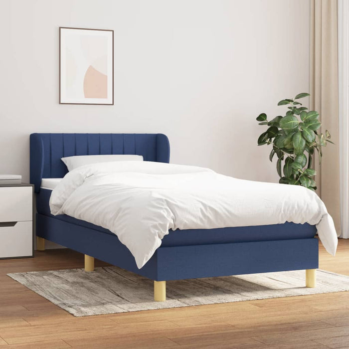 Pat box spring cu saltea, albastru, 90x200 cm, textil - WALTI WALTI