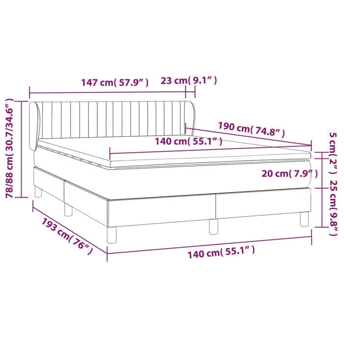 Pat box spring cu saltea, crem, 140x200 cm, textil WALTI