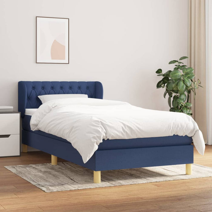 Pat box spring cu saltea, albastru, 80x200 cm, textil - WALTI WALTI