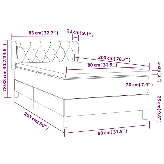 Pat box spring cu saltea, verde, 80x200 cm, textil WALTI