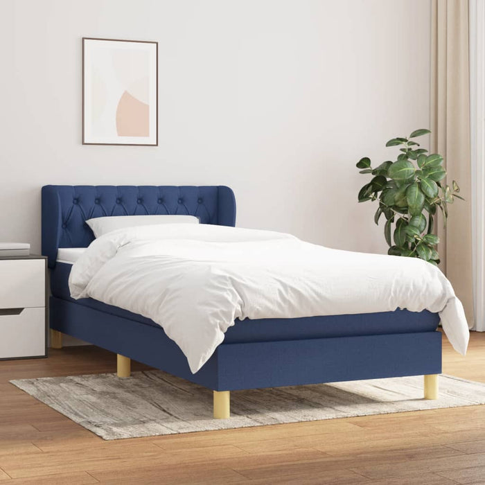 Pat box spring cu saltea, albastru, 90x200 cm, textil - WALTI WALTI