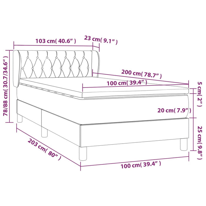 Pat box spring cu saltea, crem, 100x200 cm, textil WALTI