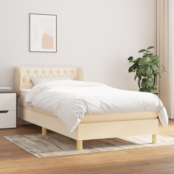 Pat box spring cu saltea, crem, 100x200 cm, textil WALTI