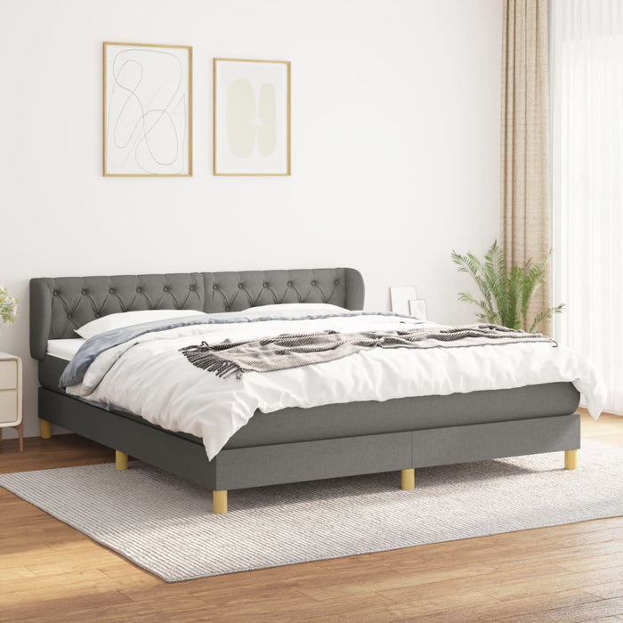 Pat continental cu saltea, gri închis, 160x200 cm, țesătură WALTI