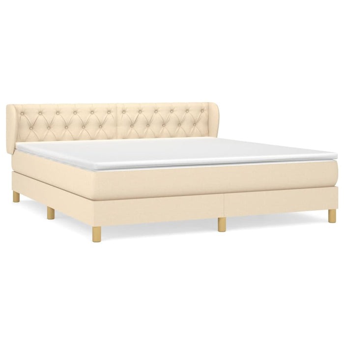 Pat box spring cu saltea, crem, 160x200 cm, material textil WALTI